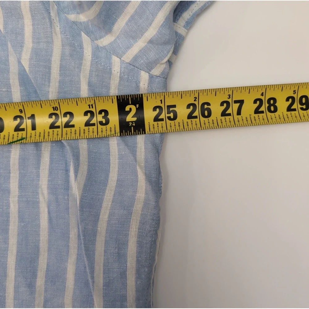Banana Republic Mens XL 100% Linen Button Down Shirt Blue White Striped Resort